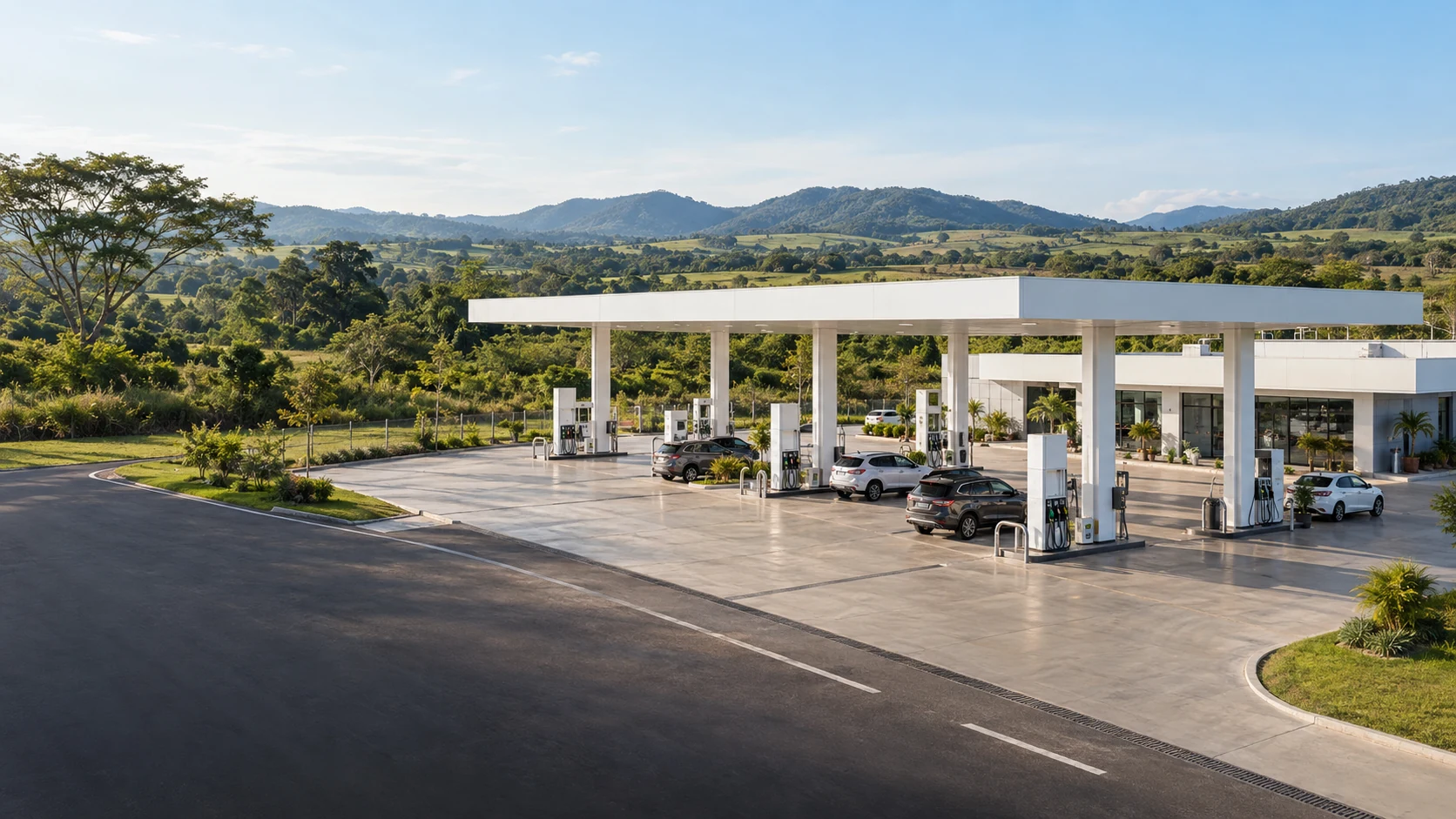 Posto de combustível de bandeira branca